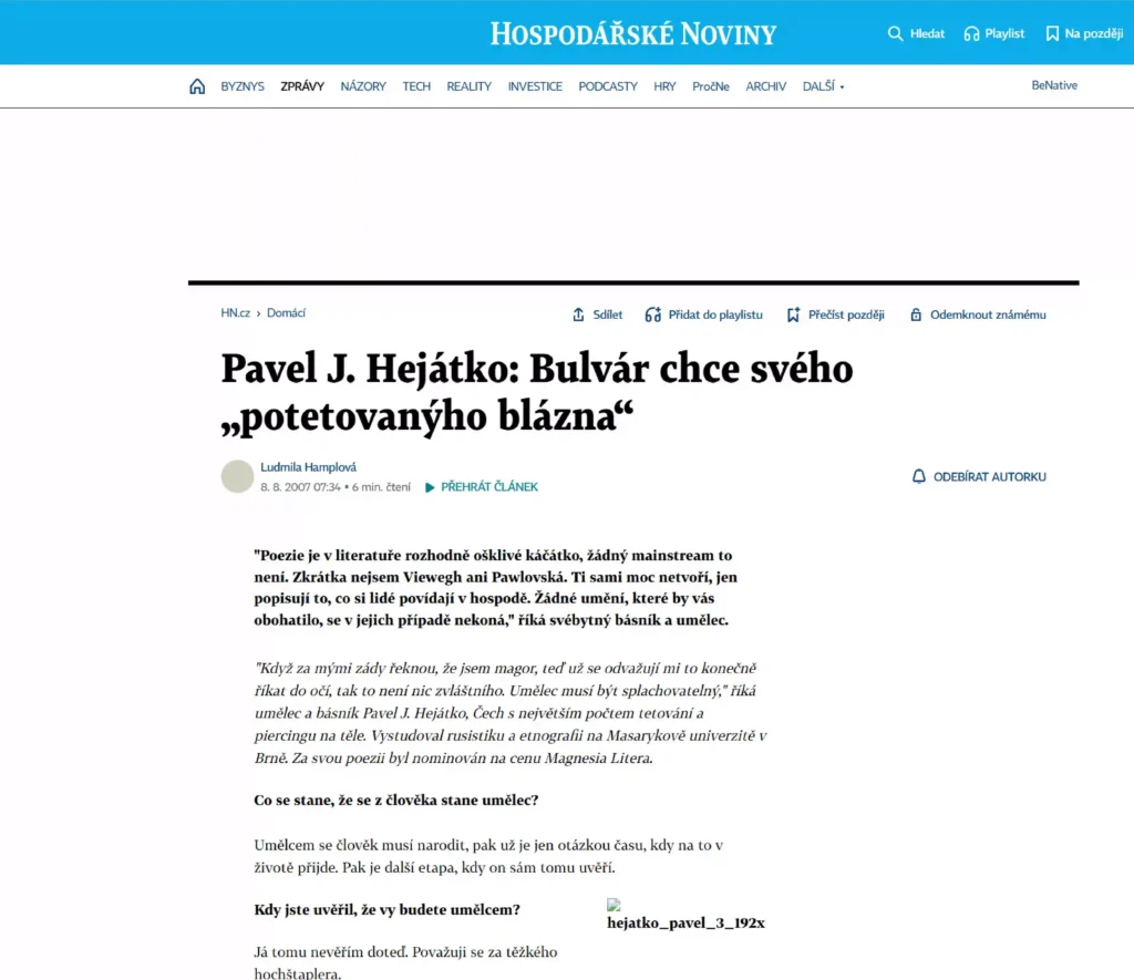 Pavel J. Hejátko: Bulvár chce svého „potetovanýho blázna“
