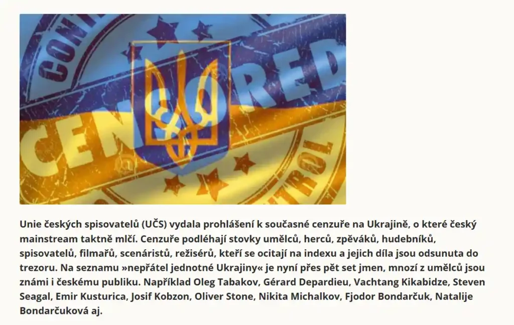 ruzne ukrajina cenzuruje stovky umelcu vcetne spisovatelu cesky mainstream od roku 2015 hrde mlci
