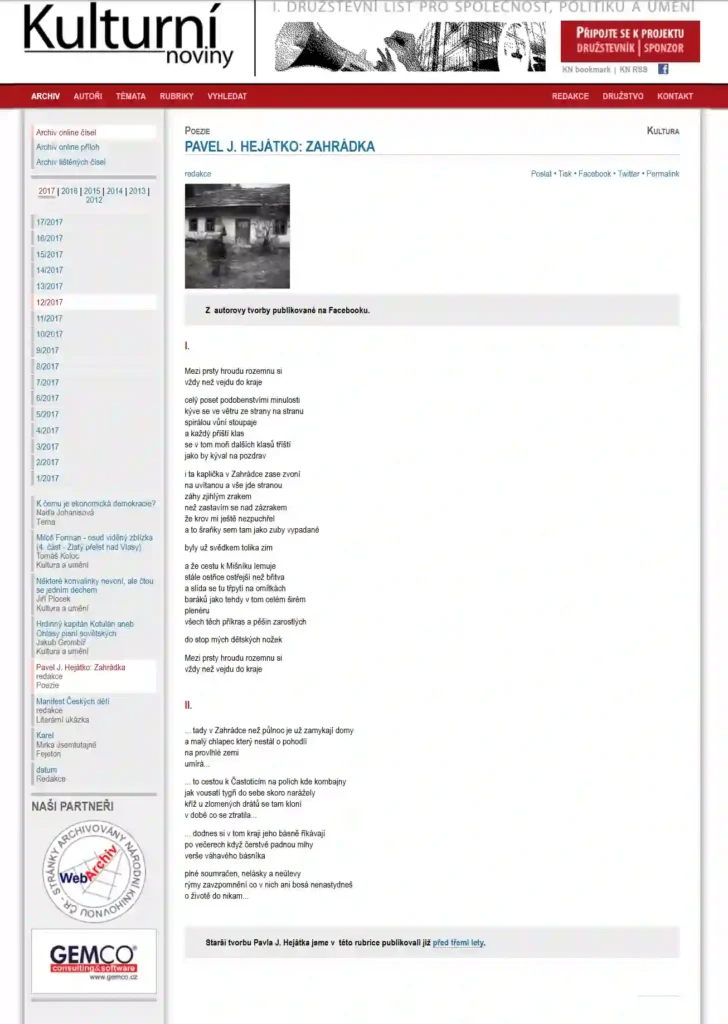 ruzne kulturni listy ukazka poezie